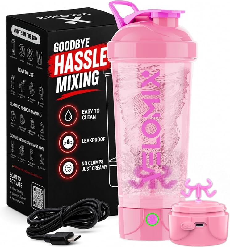 VELOMIX 24oz Electric Protein Shaker Bottle
