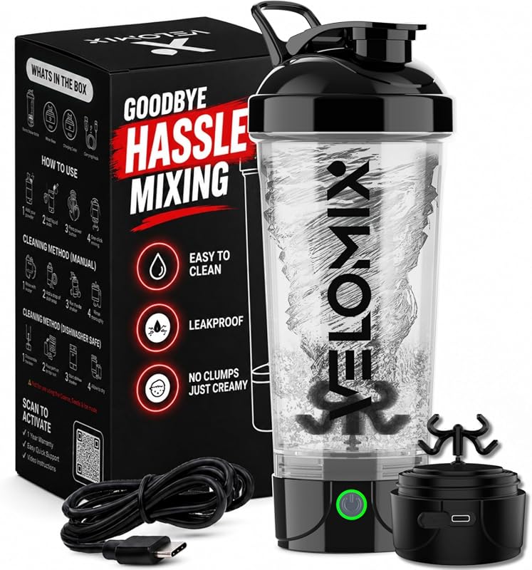 VELOMIX 24oz Electric Protein Shaker Bottle